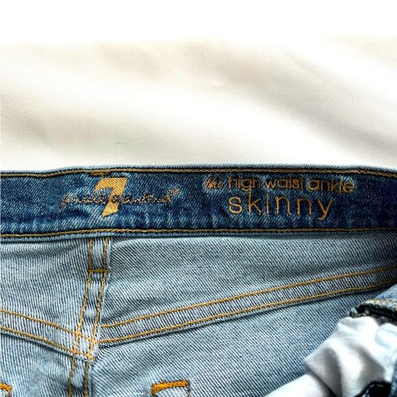 7 FOR ALL MANKIND EUC Blue High Waist Ankle Skinny Jeans  Silver stripe Size 30 - Picture 5 of 14